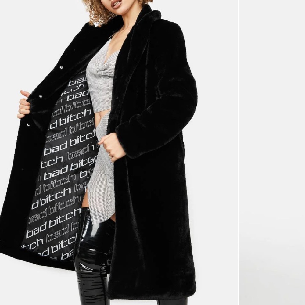 Black faux fur long coat